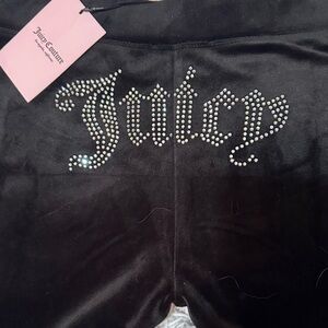 Juicy Couture Black Liquorice Velour Pants with Rhinestone Detail